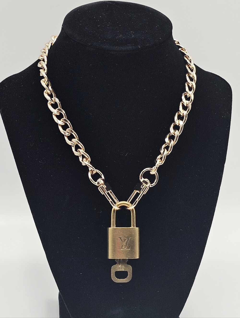 Louis Vuitton Brass Padlock and Key Chain Necklace